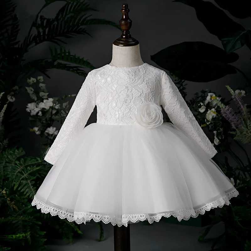 Cute Baby Girl Party Dress for 1st Birthday Frog White Chiffon Long Sleeve Preschool Girl Wedding Christmas Dress X250203