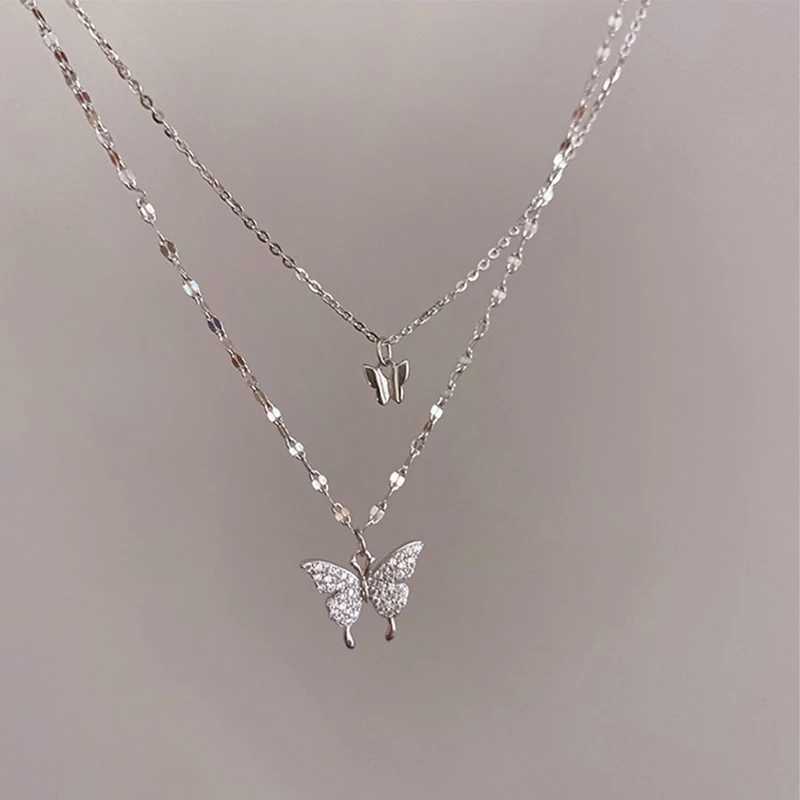 Lats New Shiny Butterfly Necklace Exquisite Double Layer Clavicle Chain Jewelry For Ladies GiftXJ250121