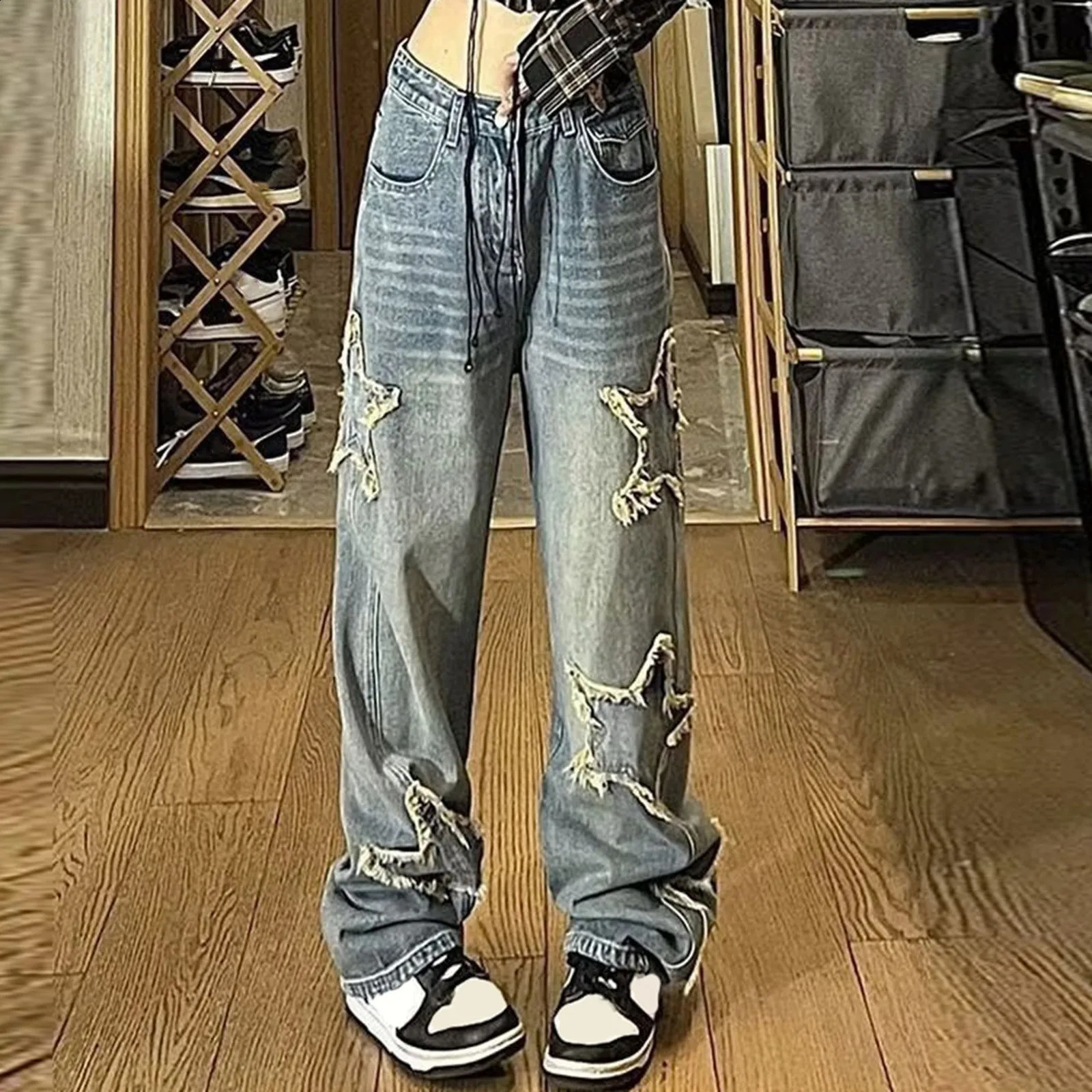 Star Y2k Baggy Wide Leg Jean Vintage Streetwear Washed Denim Pants Grunge Basic Slouchy Blue Trousers Femme Autumn Jeans 250121
