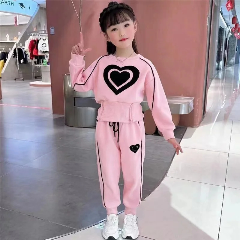 Girls Clothing Sets Kids Casual Sweatshirtpant 2 pcs Suit Spring Autumn Tracksuit Childrens Thicken Printing Sportswear 250113