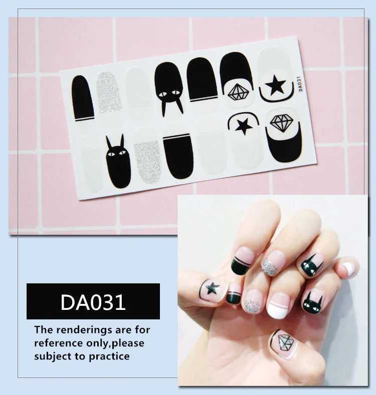 Baking Free Full Cover Wraps Nail Polish Stickers Strips Plain Nail Art Decorations Heart Designs Glitter Powder Manicure TipsXJ250120