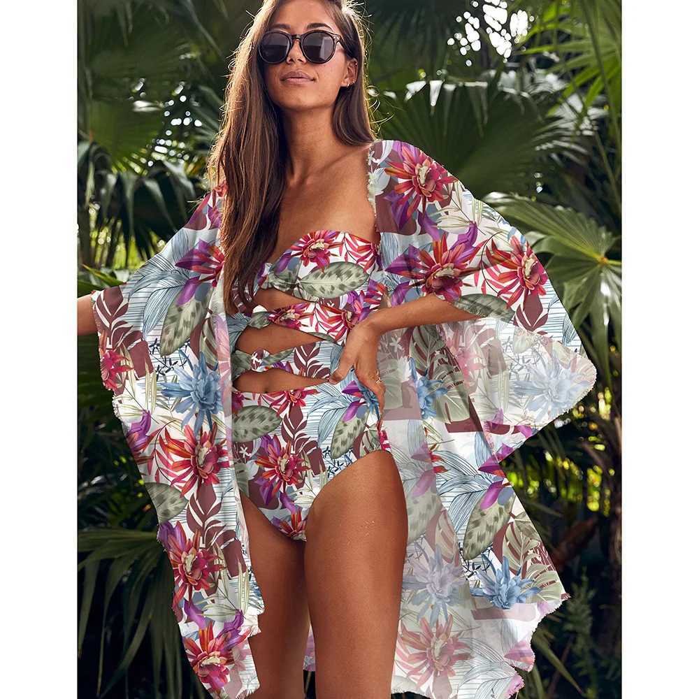 Beach Wear Print Bikini Swimwear Women Wr Skirt Swimsuit High Waist 2024 Cover Up Sexy Sarong plage Beach Wear Bathing Suit W250120