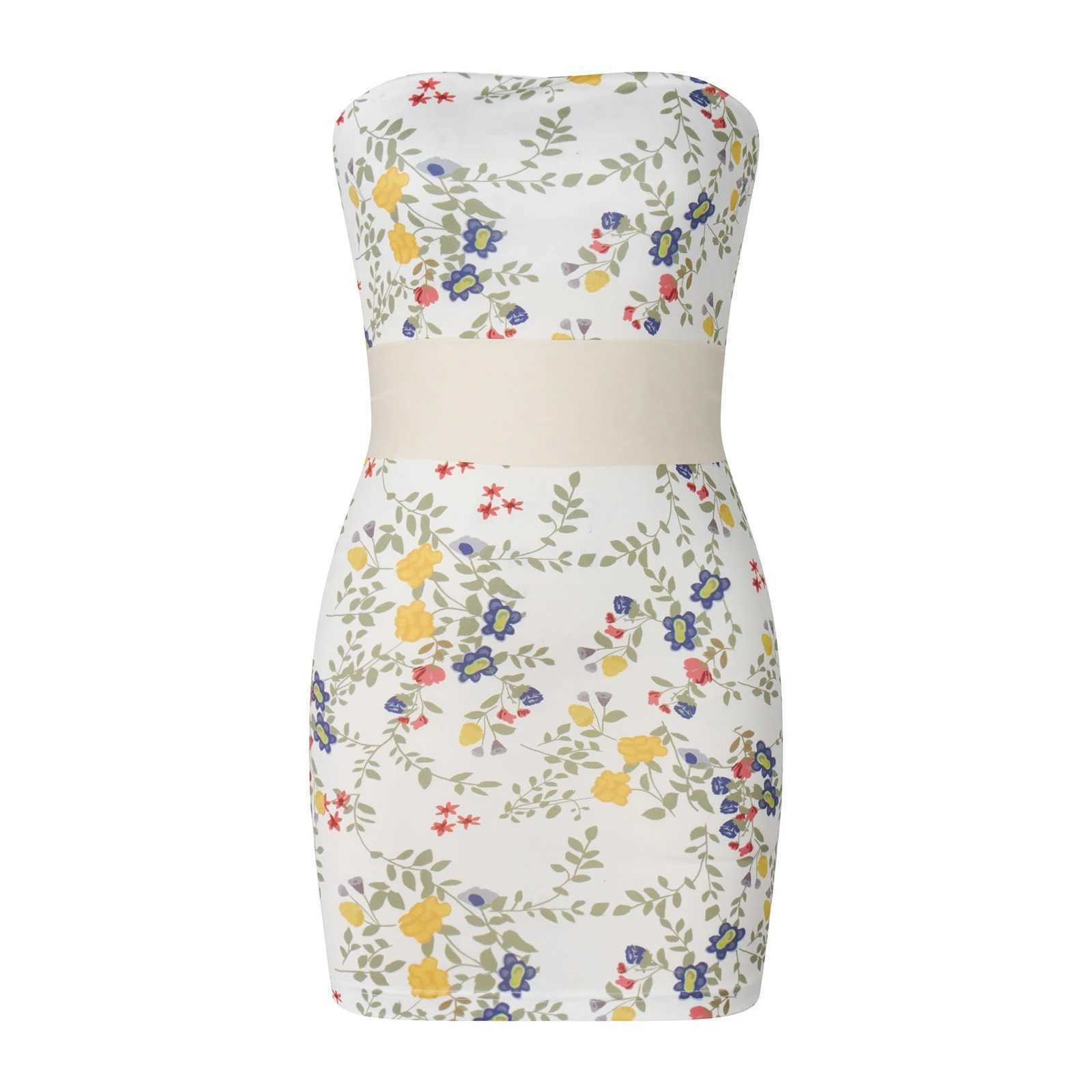 Women Tie Front Mini Tube Dress Y2k Floral Strapless Bodycon Dress Sveless Short Dress Party ClubwearXJ250115