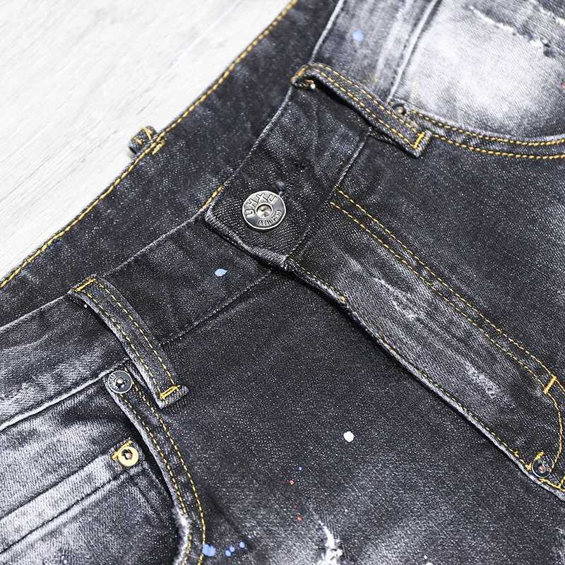 Tie-dye Fashion Paint Spots Denim Shorts Mens Summer New Ripped Retro Dilapidated Male Streetwear Short Jeans X250203