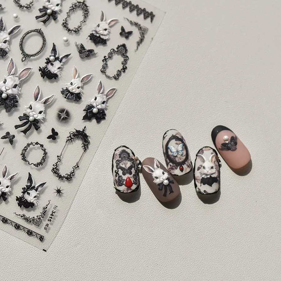 5D Japanese Nail Stickers Punk Style Black Rabbit Dark Butterfly Nail Art Decal Design Decorations Tool High Quality DIYXJ250120