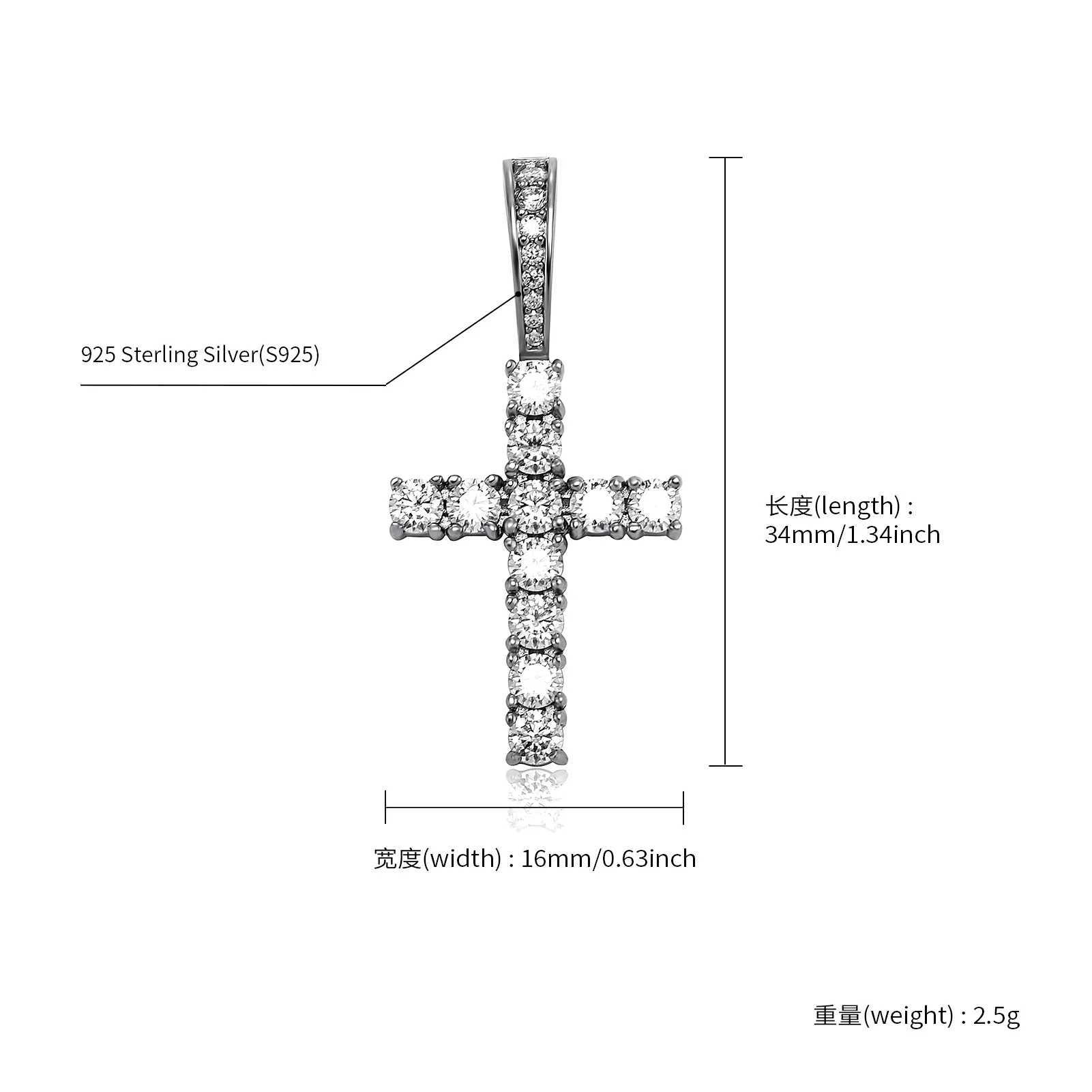 TOPGRILLZ Hot Sale Moissanite Cross Pendant 3mm 4mm 925 Sterling Silver Pendant D Color Moissanite Pendant Pass Diamond TestXJ250114