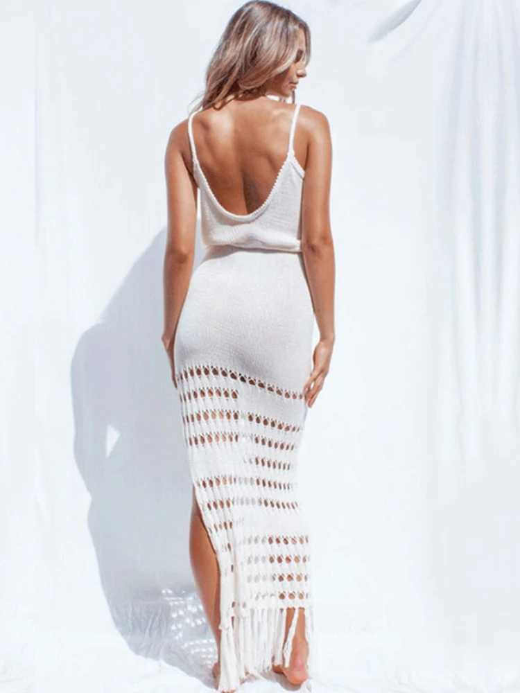 2024 Crochet Lace-up Tassel Bikini Cover-ups Sleeve Loose Summer Beach Dr Women Beachwear Swimsuit Cover Up Sarongs A478 W250120