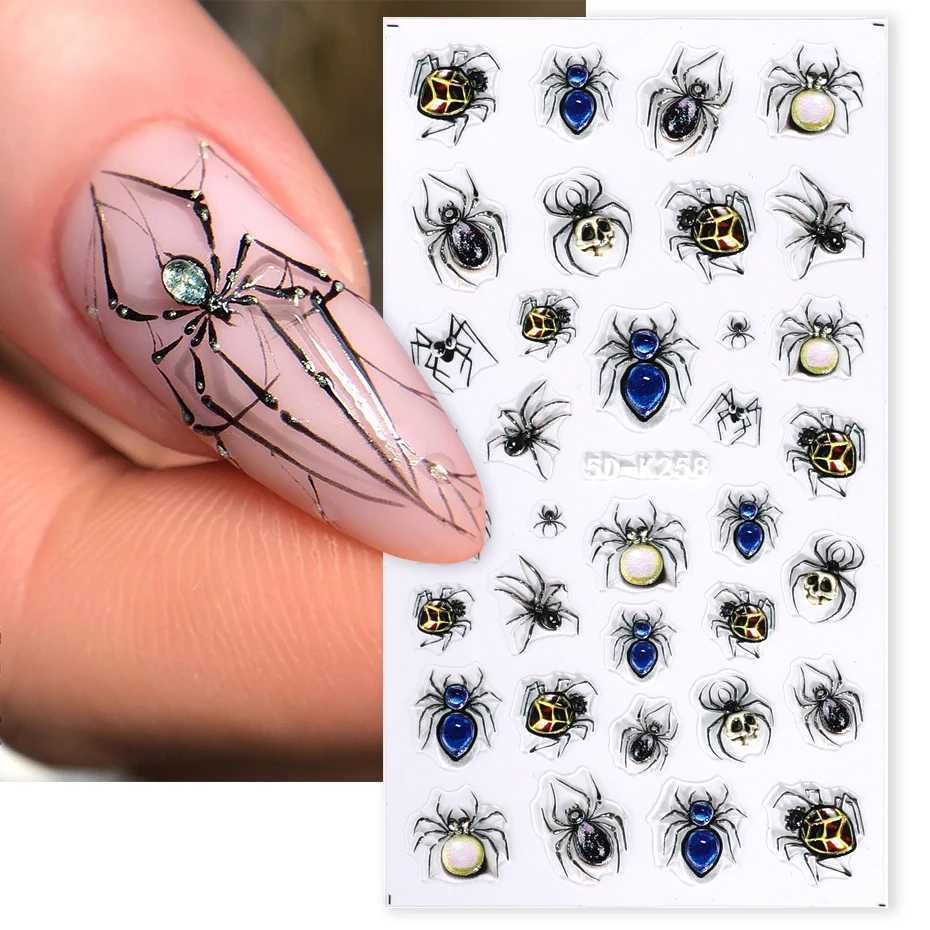 5D Gems Spider Embossed Nail Stickers Design Centipede Red Eyeball Adhesive Sliders Holiday Party New Year Decals Manicure FoilsXJ250120