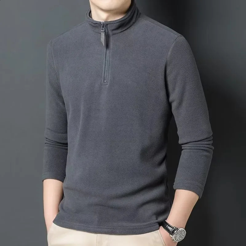 in Half Zip Long Sleeve Sweatshirts Mens Polar Fleece Stand Collar Pullover Tops Solid Color Y2K Streetwear Clothes 250122
