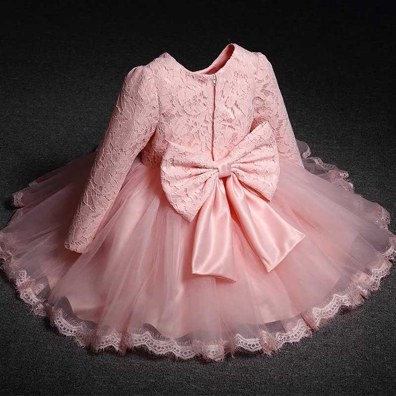 Baby Girls Princess Dress Long Sleeve 1st Year Birthday Dress White Lace Infant Gown Christening Party Newborn Baptism Clothes X250203