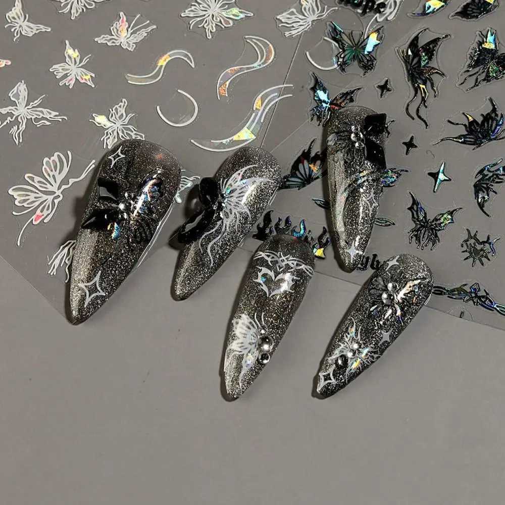 Butterfly Laser Nail Stickers Holographic Glitter Shining Adhesive Slider DIY 3D Nail Art Decal DecorationXJ250120