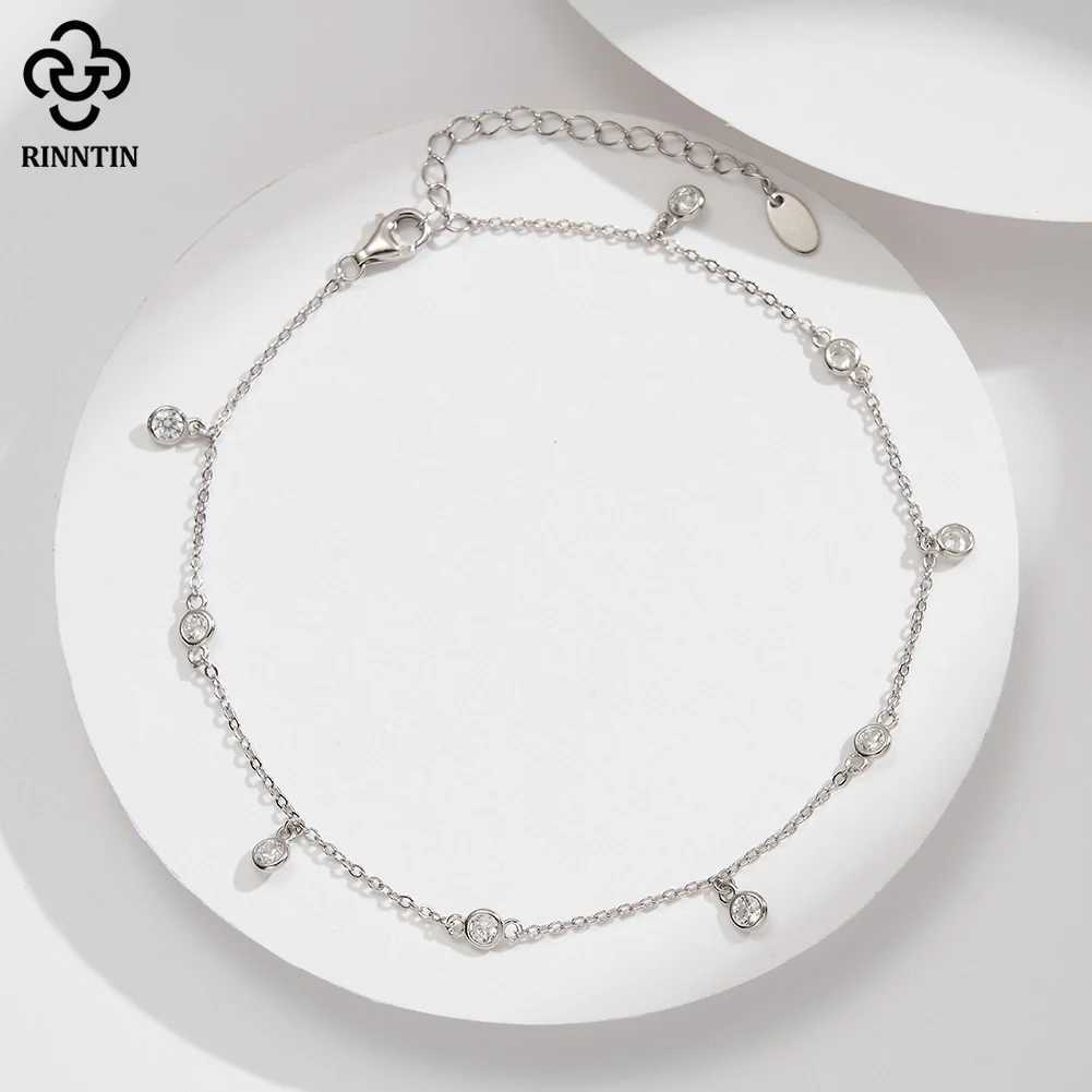 Rinntin Genuine 925 Sterling Silver Brilliant Cubic Zirconia Anklet for Women Adjustable Summer Foot Chains Jewelry SA70XJ250121
