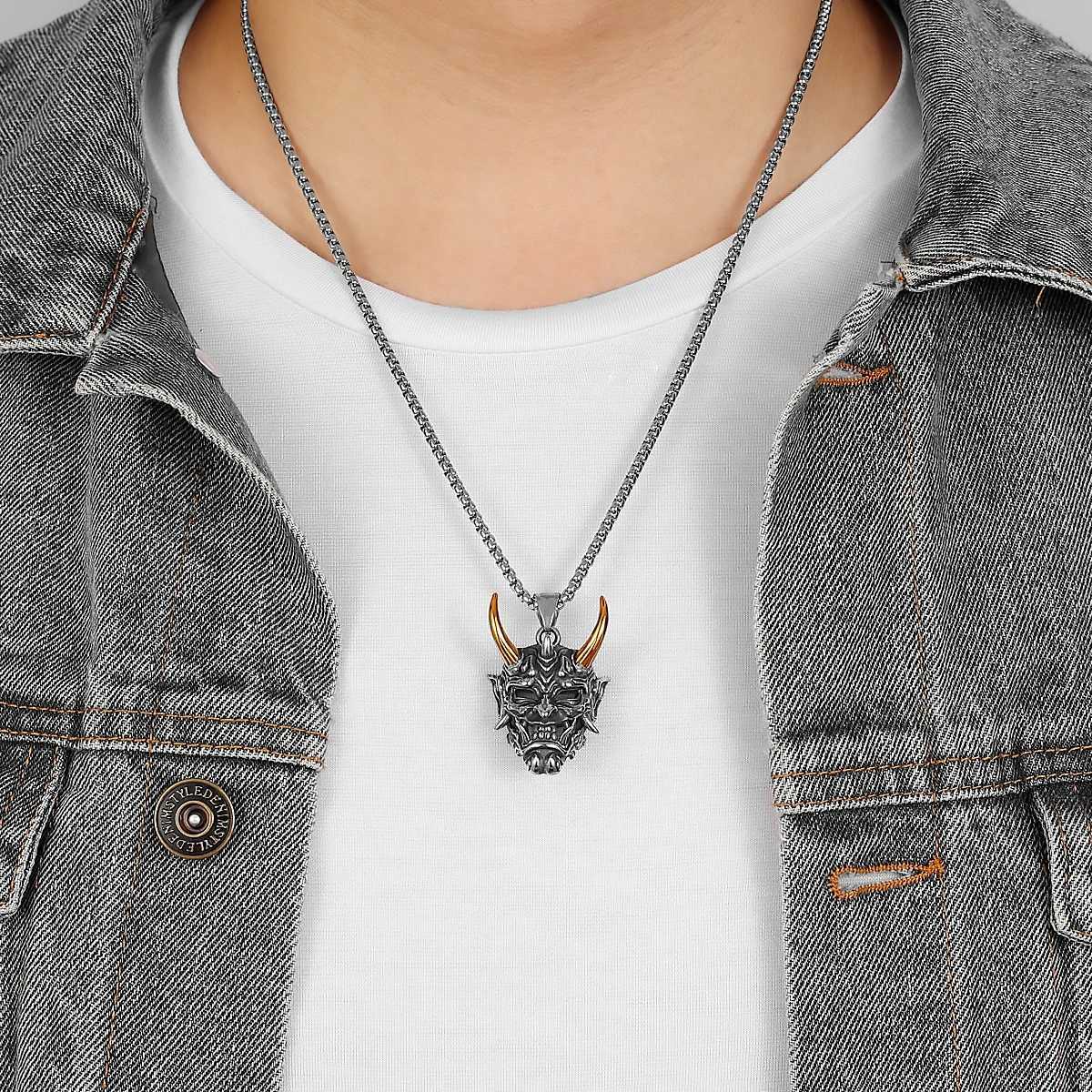 Japanese Hannya Mask Horn Stainless Steel Men Necklaces Pendants Chain Punk for Boyfriend Male Jewelry Creativity Gift WholesaleXJ250121