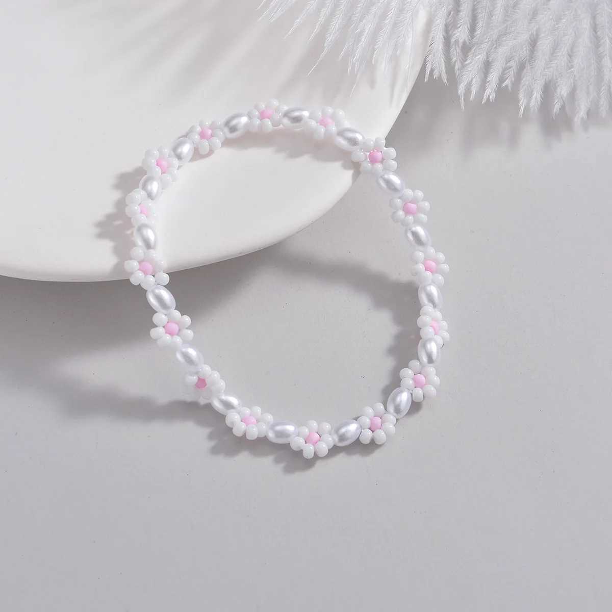 Bohemian style r bead flower mixed with pearl womens beach ankletXJ250121