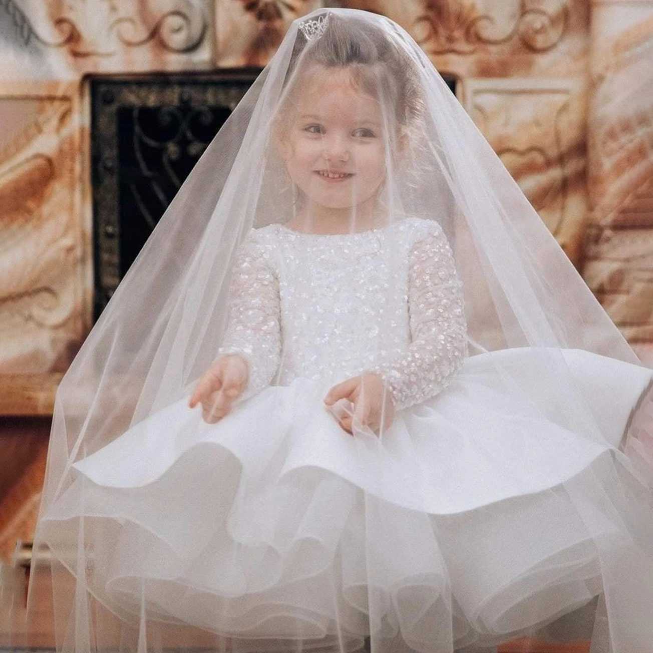 Sequins White Baptism Baby Girls Formal Dress First Communion Ball Gown Newborn 1st Birthday Kids Party Dresses for Girl Wedding X250203
