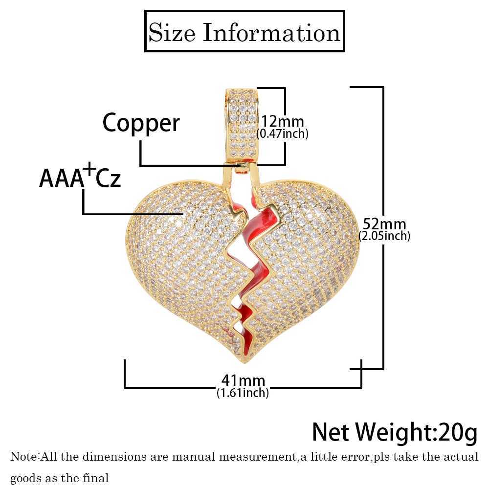Hip Hop Fashion Jewelry Pendants Silver Gold Plated Full d Out Zircon Diamond Broken Heart Pendant Necklace Drop ShippingXJ250114