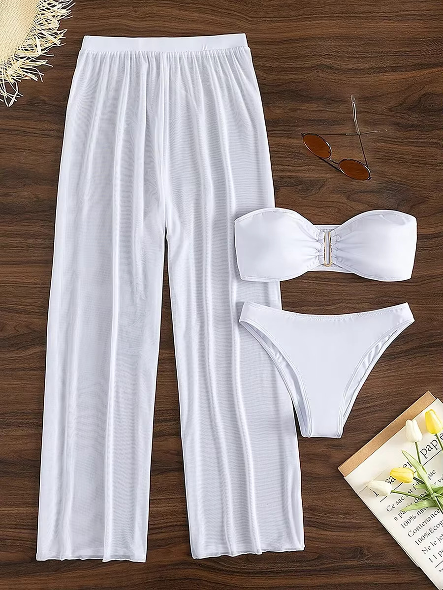 3 Pieces U Wired Bandeau Bikini New Sexy Swimsuit Women & Beach Pants Swimwear Female Beachwear Bathers Bathing Swimming Suit