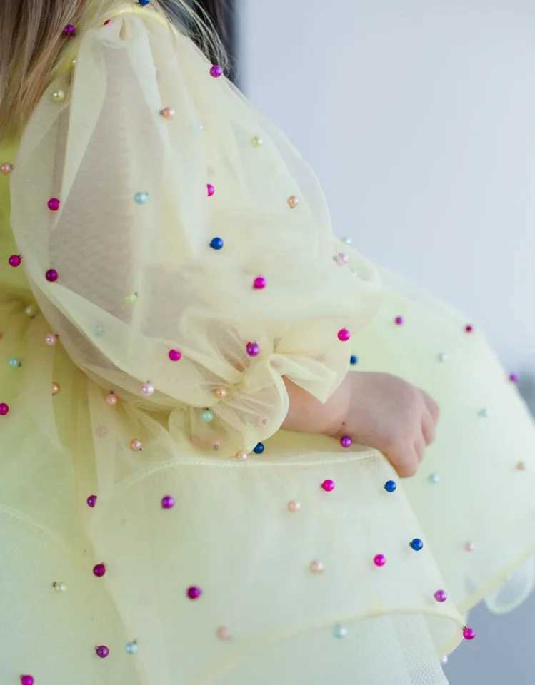 New Tailored Flower Girl Dress Puffy Sleeves with Big Bow Tiered Baby Girl Dress Toddler Tutu Outfit Christening Dress X250203