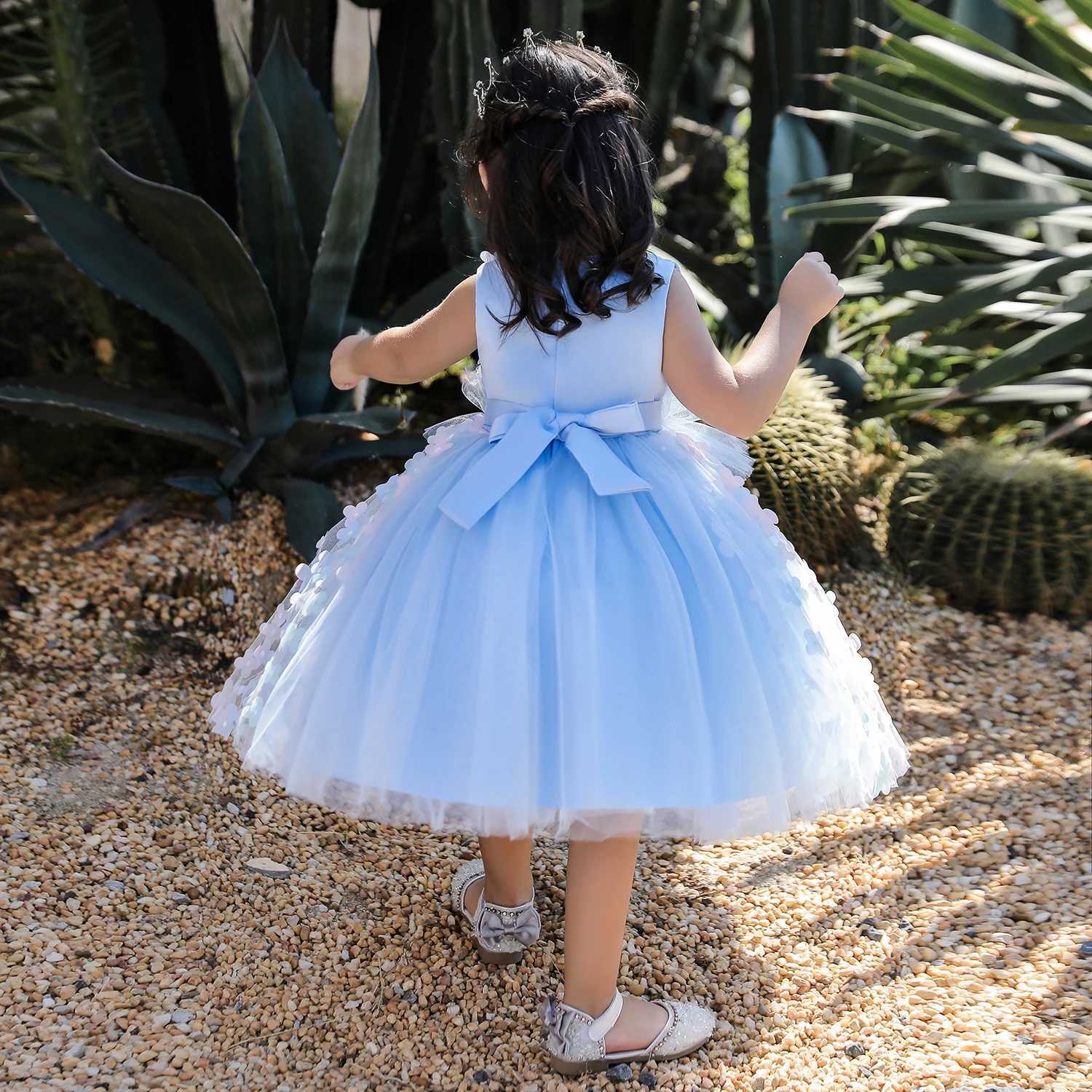 Newborn Christening Bow White Wedding Princess Dresses Children Toddler Baptism Baby Girl Clothes 1 Years Birthday Lace Dresses X250203