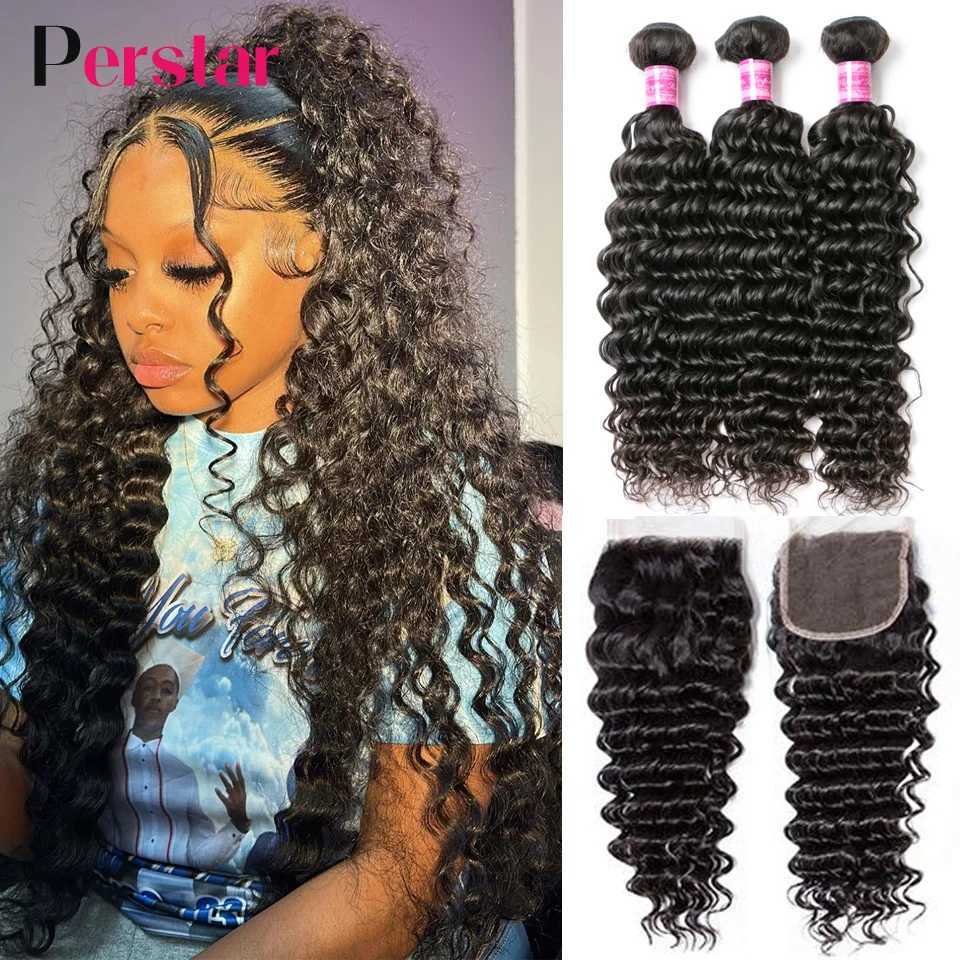 Perstar Brazilian Deep Wave Bundles With Clo Human Hair Weave Bundles With Lace Front Deep Curly Human Hair Extensions RemyXJ250120