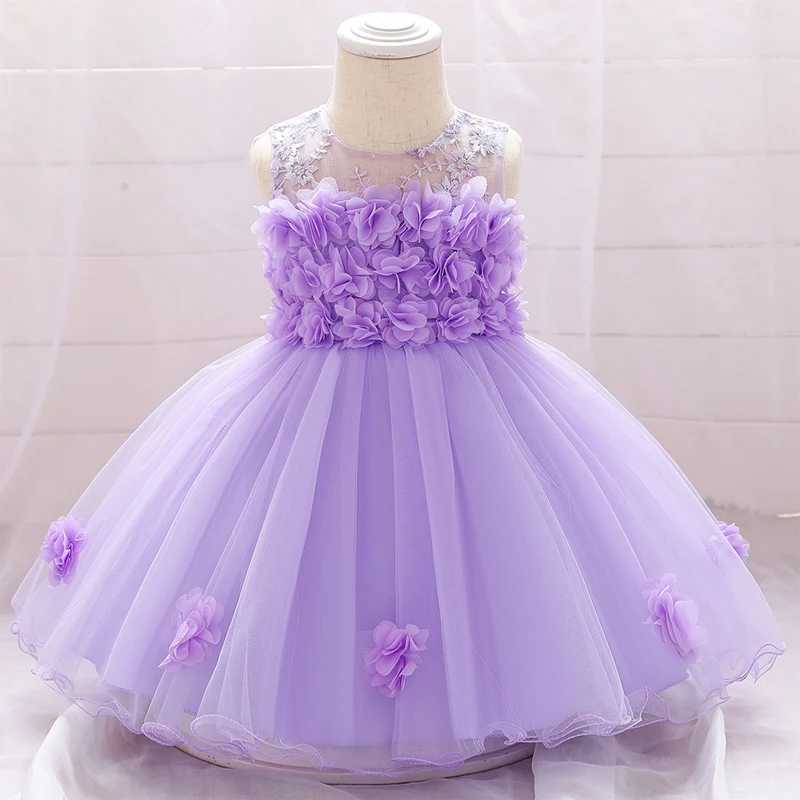 Purple Newborn Baptism Dress For Baby Girl White 6M 24M First Birthday Party Wear Cute Sleeveless Toddler Girl Christening Gown X250203