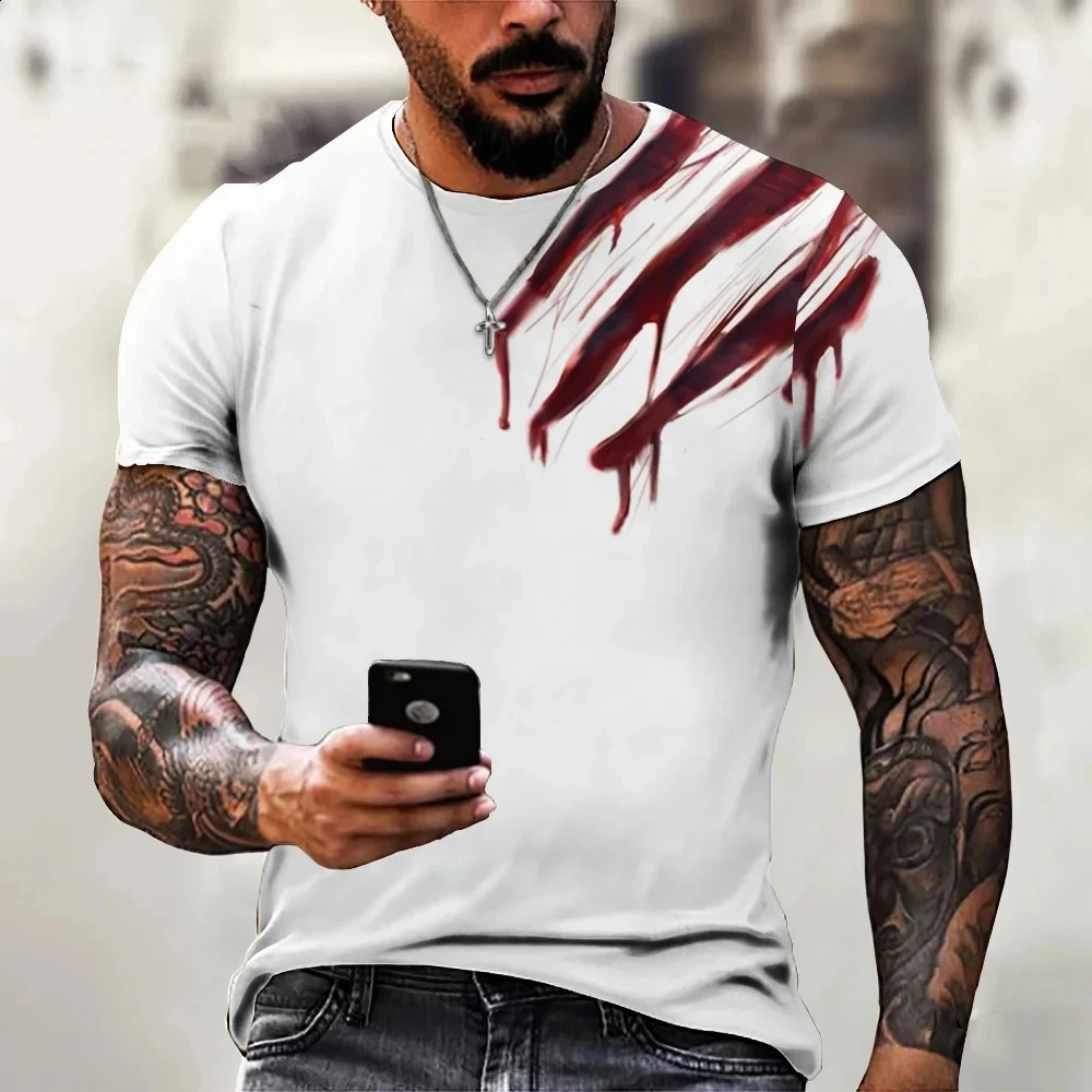 Mens Tshirt Trendy n Black And White Color Art 3D Printed Oversized Round Neck Tops Loose Casual Simple Style T Shirt 250120