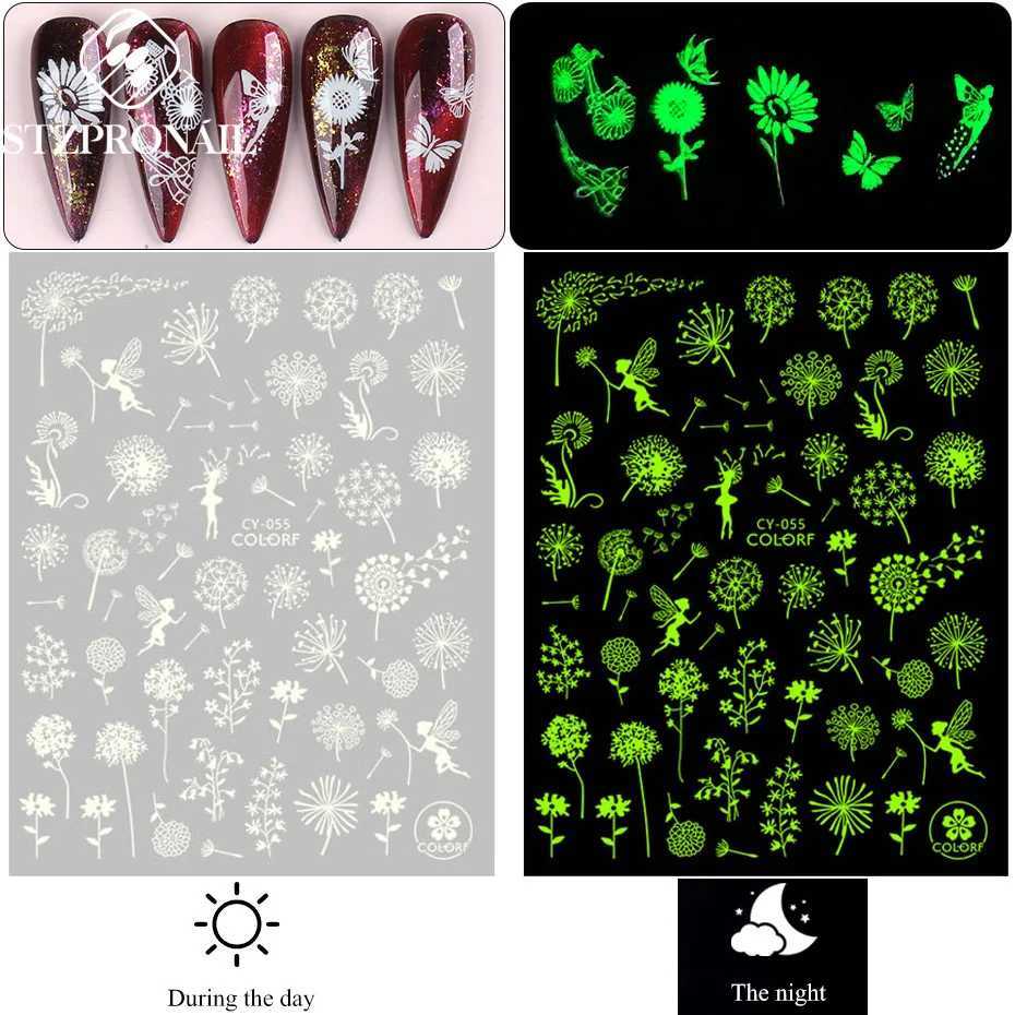 3D Luminous Nail Stickers In The Dark Glow Butterfly Flower Leaf Angel Slider For Nail Decals Manicure Accessories SLCY055-063XJ250120