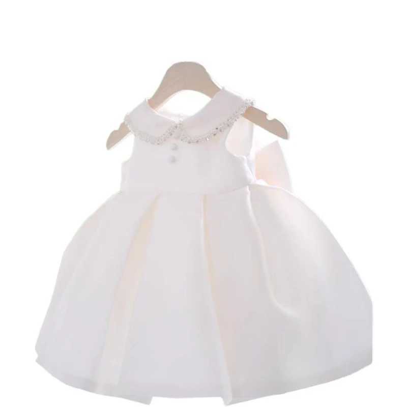 Baby White Baptism Dress For Girls Bridesmaid Party Dresses Pearl Children Clothes Bow Girl Birthday Princess Wedding Ball Gown X250203