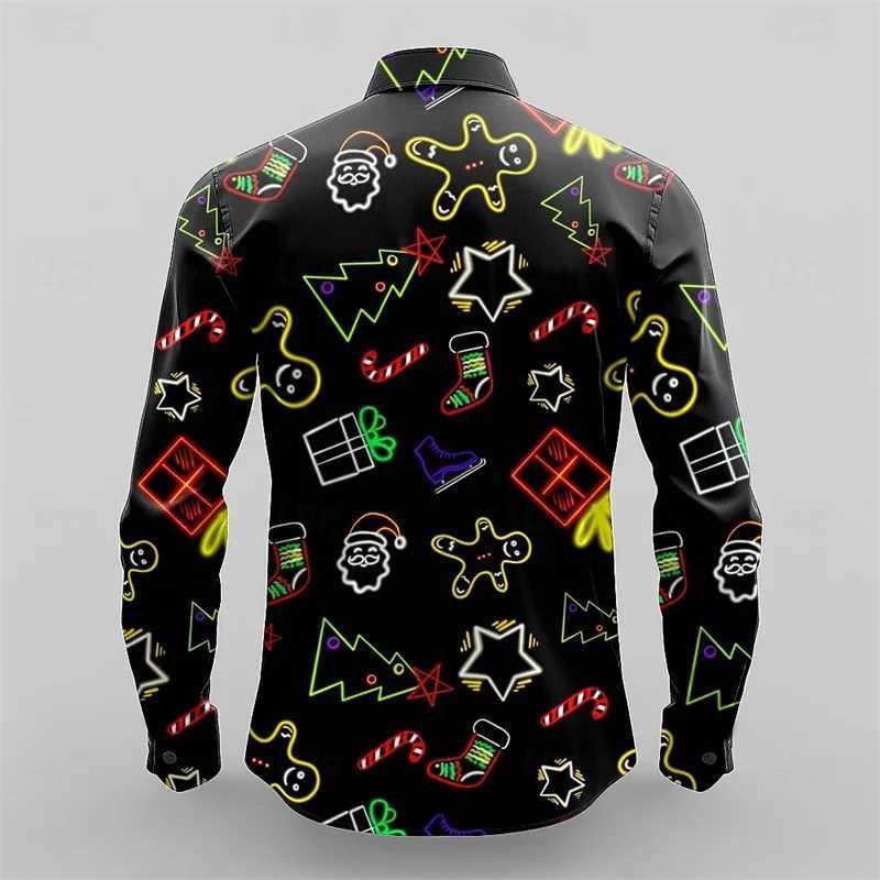Christmas Mens Santa Claus Tree Gingerbread Man Formal Lapel Long Sleeve Casual Party Festival Autumn Winter Shirt 3D PrintingXJ250121
