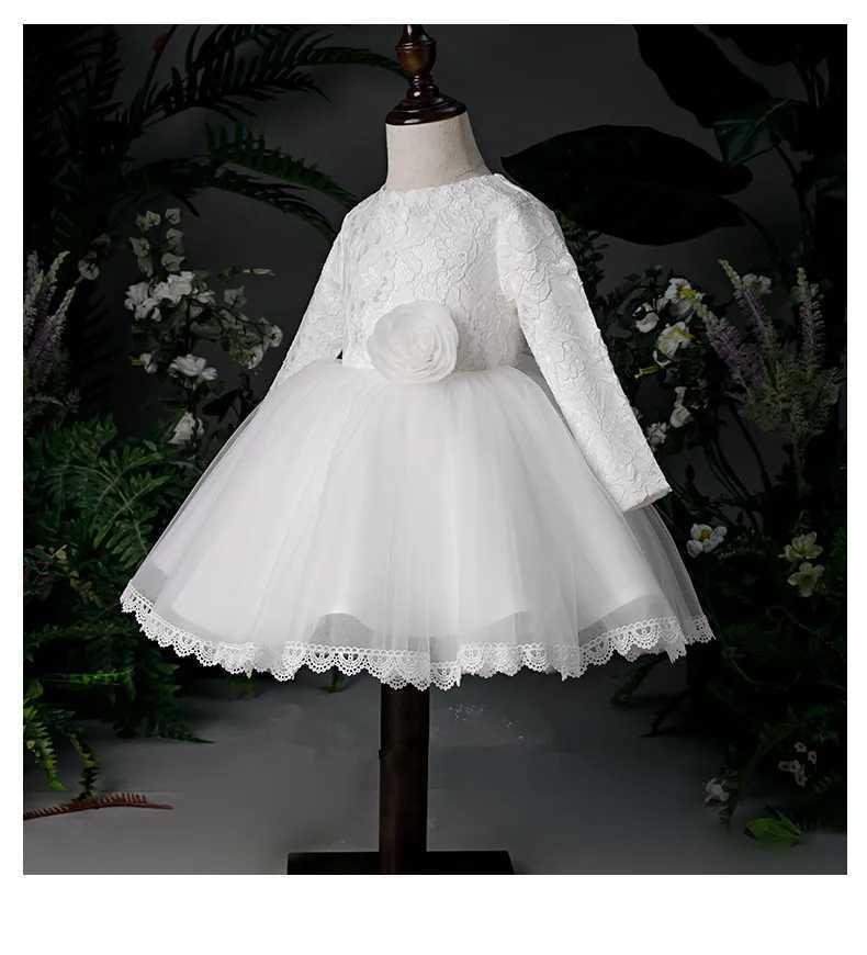 Cute Baby Girl Party Dress for 1st Birthday Frog White Chiffon Long Sleeve Preschool Girl Wedding Christmas Dress X250203