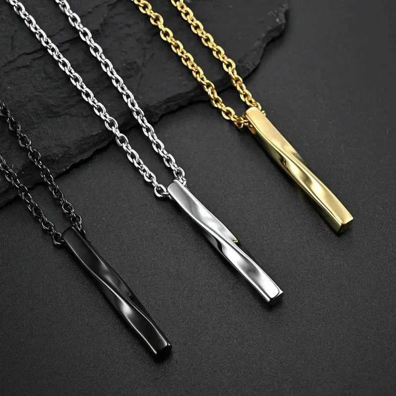 Black Rectangle Pendant Necklace Men Trendy Gothic Stainless Steel Chain Women Necklace Fashion Jewelry GiftXJ250121