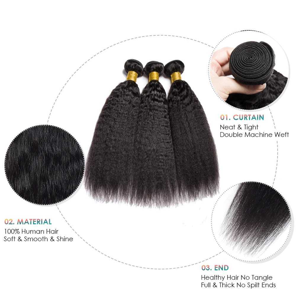 Alibele Yaki Bundles With Clo Brazilian Hair Weave 3 Bundles With 4X4 Lace Clo Human Hair Extension Remy Human HairXJ250120