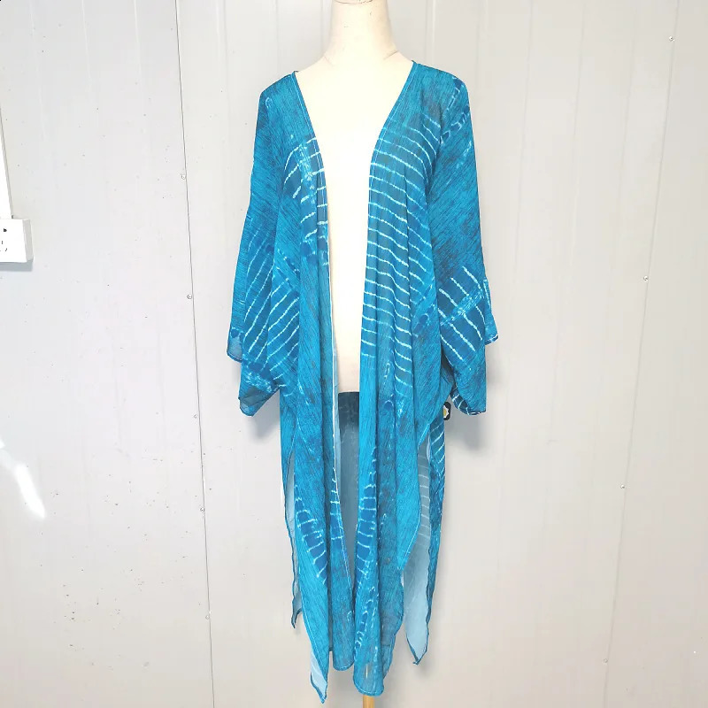 2024 Dye Die Beach Cover Up Summer Open Front Kaftan for Women Bikini Dress Over Size Swim Anti Sun Kimono Biquinis 250122