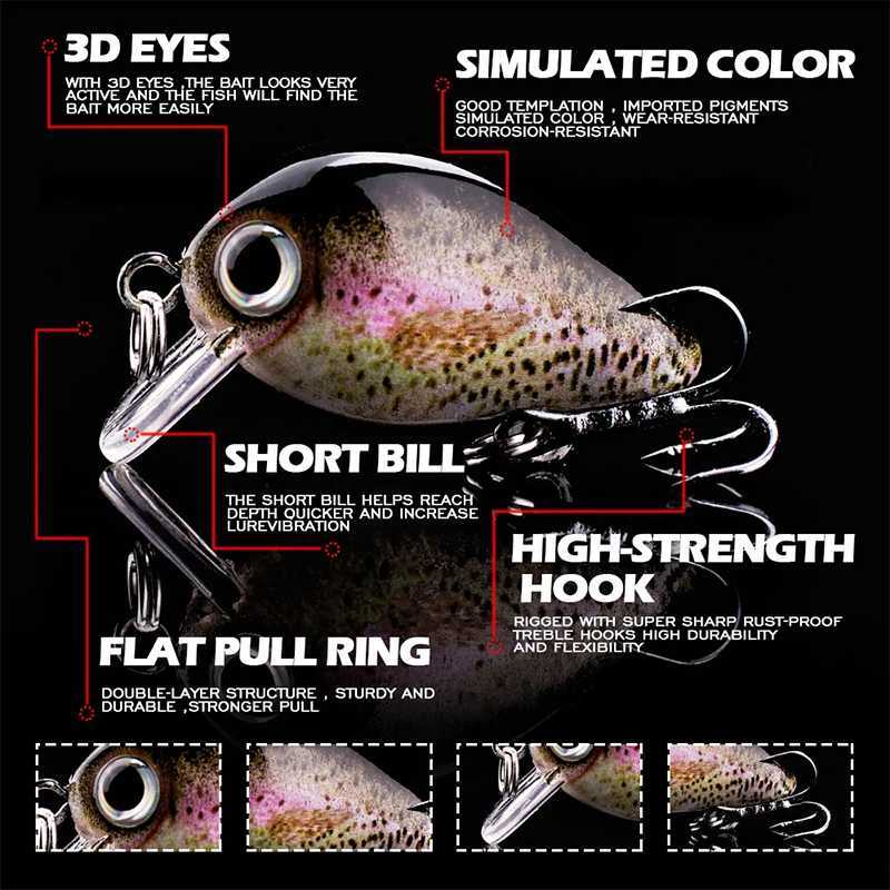 Hanlin 5pcs/Suit 28mm/1.5g Mini Fishing Lures Bionic Baits Artificial Hard Bait Wobblers Crankbait Perch Carp Fishing Pike BassXJ250122
