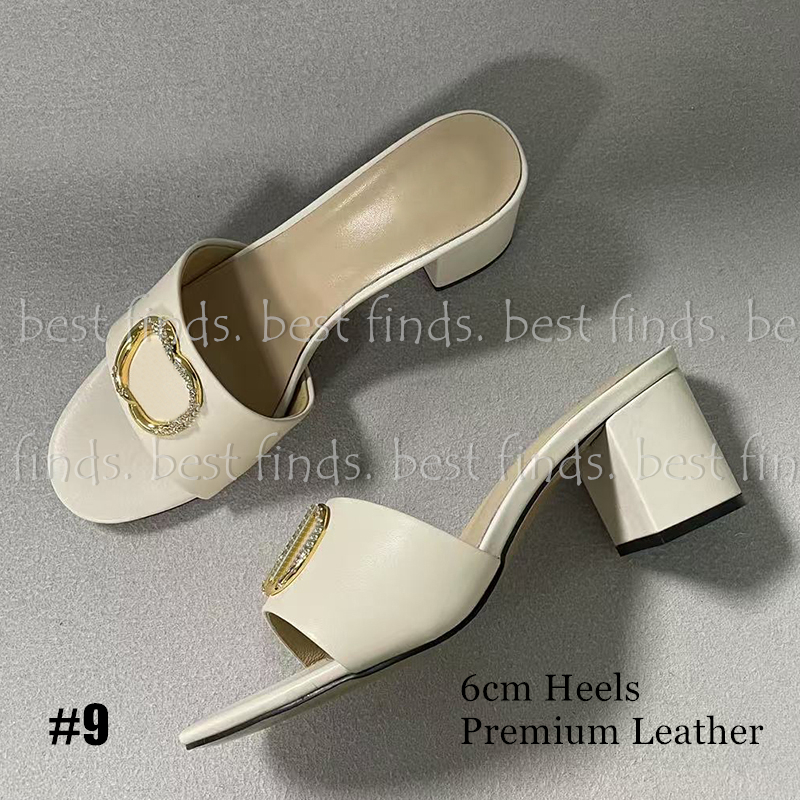 (Premium Version) Fashion Leather Sandals Slippers for Women 6cm Heels Sandals Summer Slides
