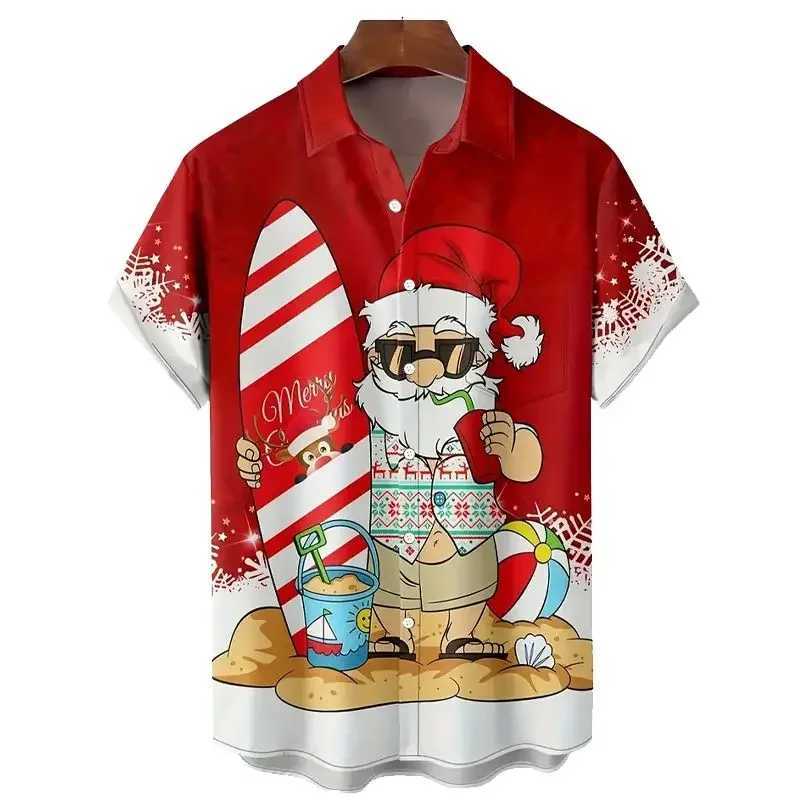 Spring Summer New Men Clothes 3D Digital Print Casual Short Sleeve Shirt Christams Shirt Men Clothes Loose Lapel Shirt TopsXJ250121