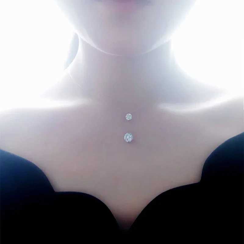 2024 New Design 1ct Moissanite Diamond S925 Sterling Silver Invisible Transparent Fishing Line Clavicle Chain Necklace For WomenXJ250114