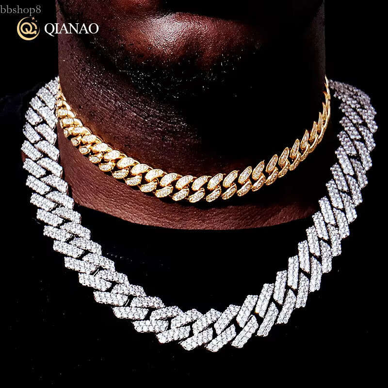 Hot sales Hip Hop Mens 10mm Solid Sterg Sier VVS1 2 rows Moissanite Dia Heavy Iced Out Cuban k Chain Necklace