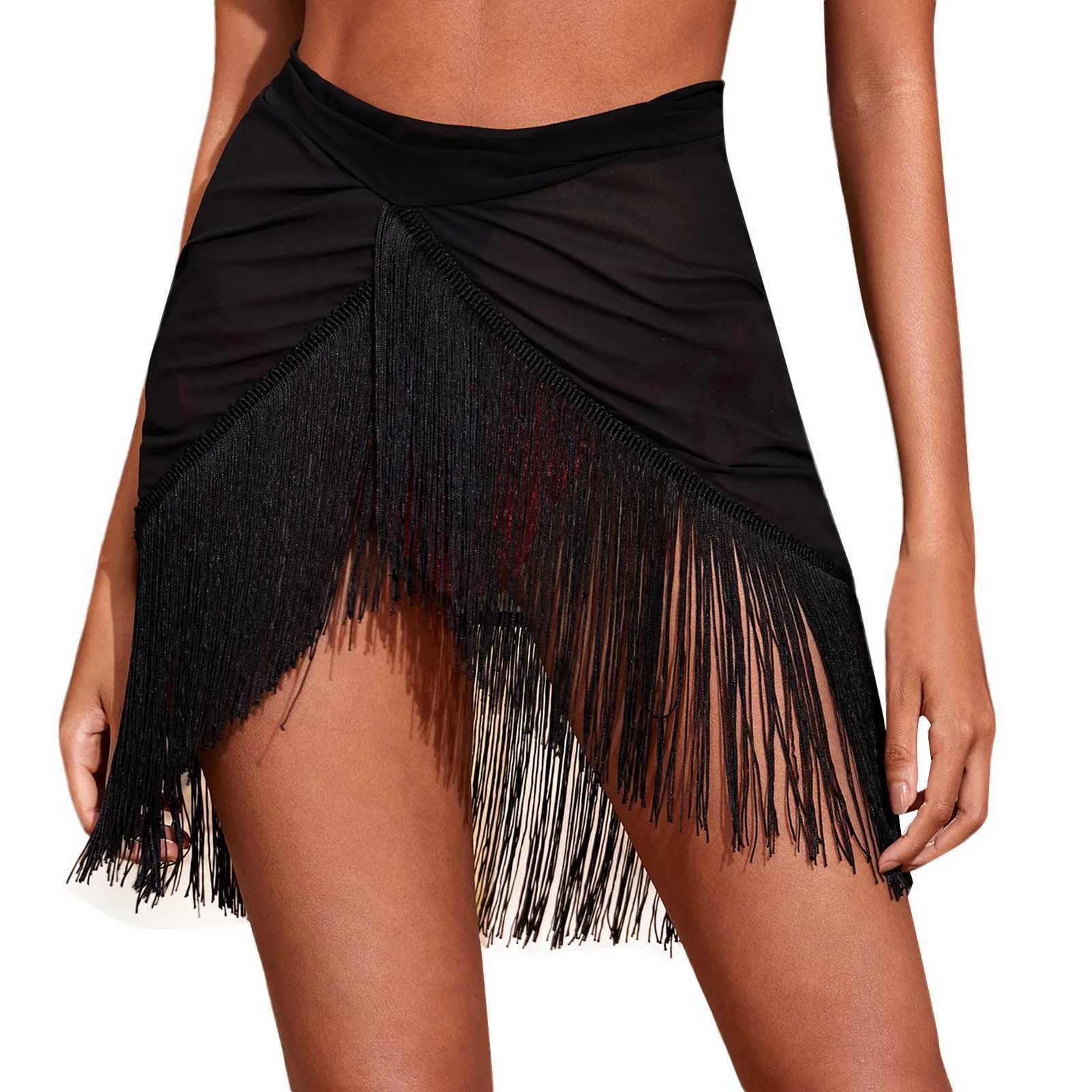 Women Beach Bikini Cover Up Lace Up Mesh Wr Skirt Tassel Sarong Scarf Beachwear Bathing Suit Beachwear Swimsuits W250120