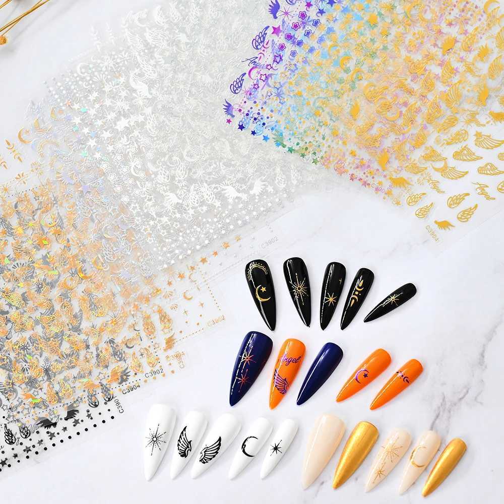 8 Sheets 5D Angel Wings Nail Art Stickers Self Adhesive Nail Decals Wing Nail Decal Wing Nail Decals Silver Nails Art StickerXJ250120