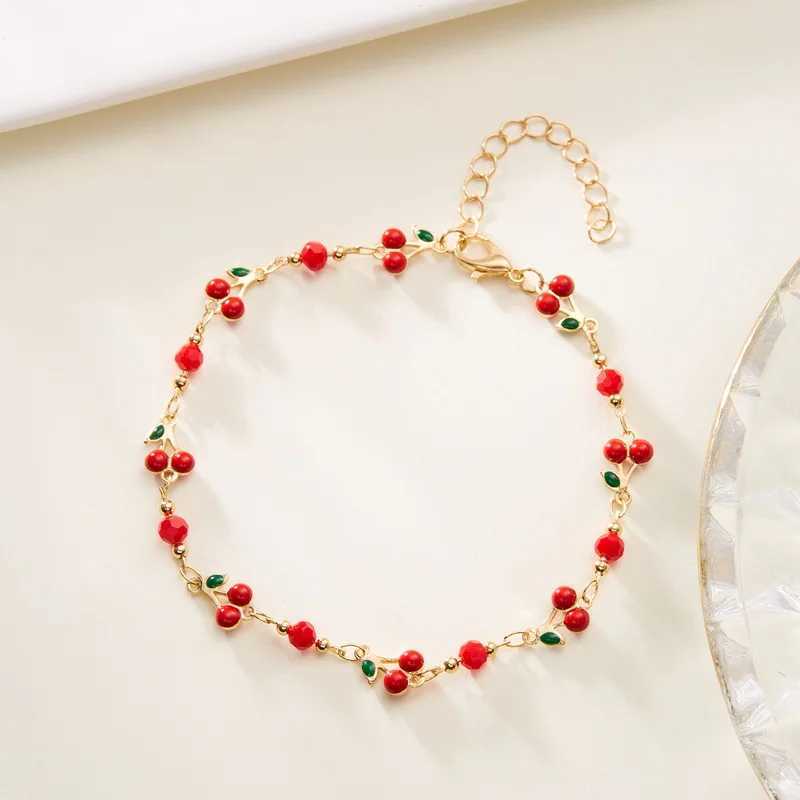 Summer Sweet Red Cherry Anklets for Women Fashion Cute R Beads Flowers Heart Chain Anklet Beach Barefoot Sandal JewelryXJ250121