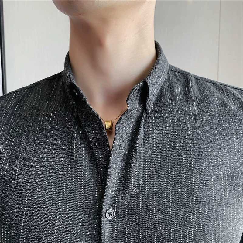 Retro Striped Shirt for Men 2023 Autumn New Slim Fit Business Formal Wear Dress Shirts Streetwear Social Party Clothing 4XL-MXJ250121