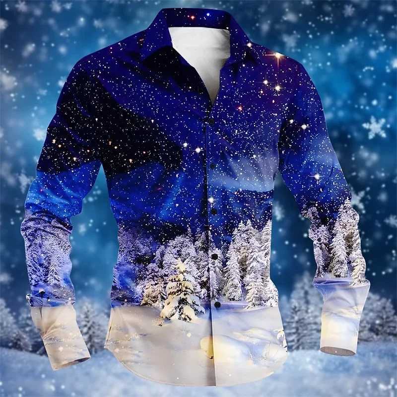 2025 Christmas Mens Christmas Scene Printed Shirt Snowflake Casual Fashion Lapel Button Long Sleeve Party Autumn Shirt XS-6XLXJ250121
