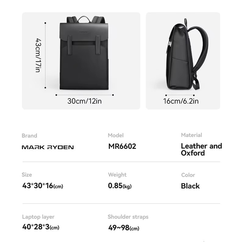 Classic Work Black Leather Backpack 15.6 Inch Laptop Waterproof Bag School Bags Business Bacbackpack For Men