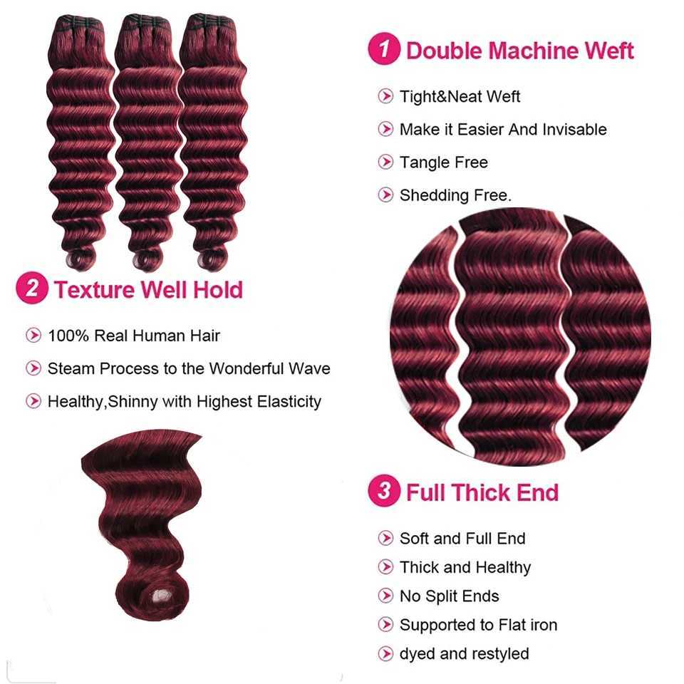Burgundy Bundles with Clo 99j Loose Deep wave Human Hair with 4x4 lace clo Free Part Virgin Raw Hair ExtensionsXJ250120
