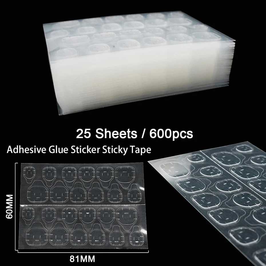 25 Sheet/600PCS Double Side Glue Nail Sticker Adhesive Tabs Waterproof Breathable Fake Nail Glue Stickers Jelly False Nails TipsXJ250120