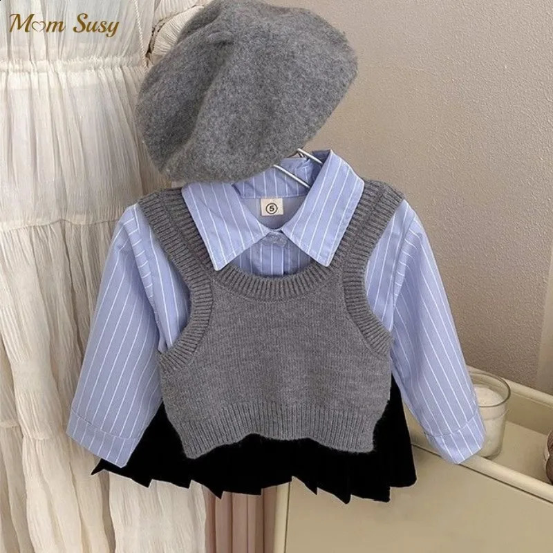Fashion Baby Girl Clothes Set Shirt Vest Pleated Skirt Infant Toddler Child Suit Spring Autumn Winter 110Y 250117