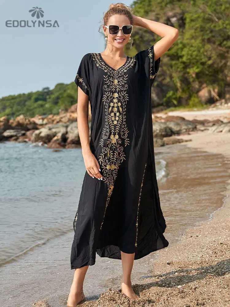 Embroidery Beach Cover Up Saida de Praia Swimsuit Women Bikini Cover Up Tunics for Beach Pareo Sarong Beachwear #Q790 W250120