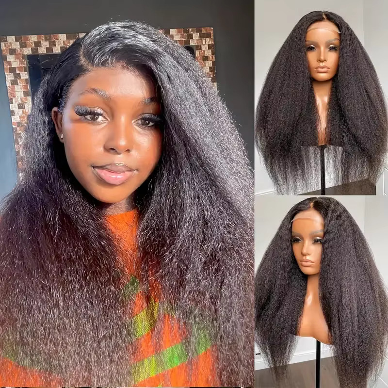30Inch Kinky Front Pre Plucked 13X6 Closure Human Hair Mongolian Yaki Straight Lace Wig For Woman