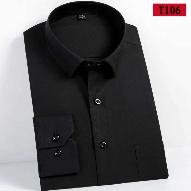 Mens 100% pure Cotton Long Sleeve Solid/striped Basic Dress Shirts Single Patch Pocket Formal Regular Fit Office ShirtXJ250121